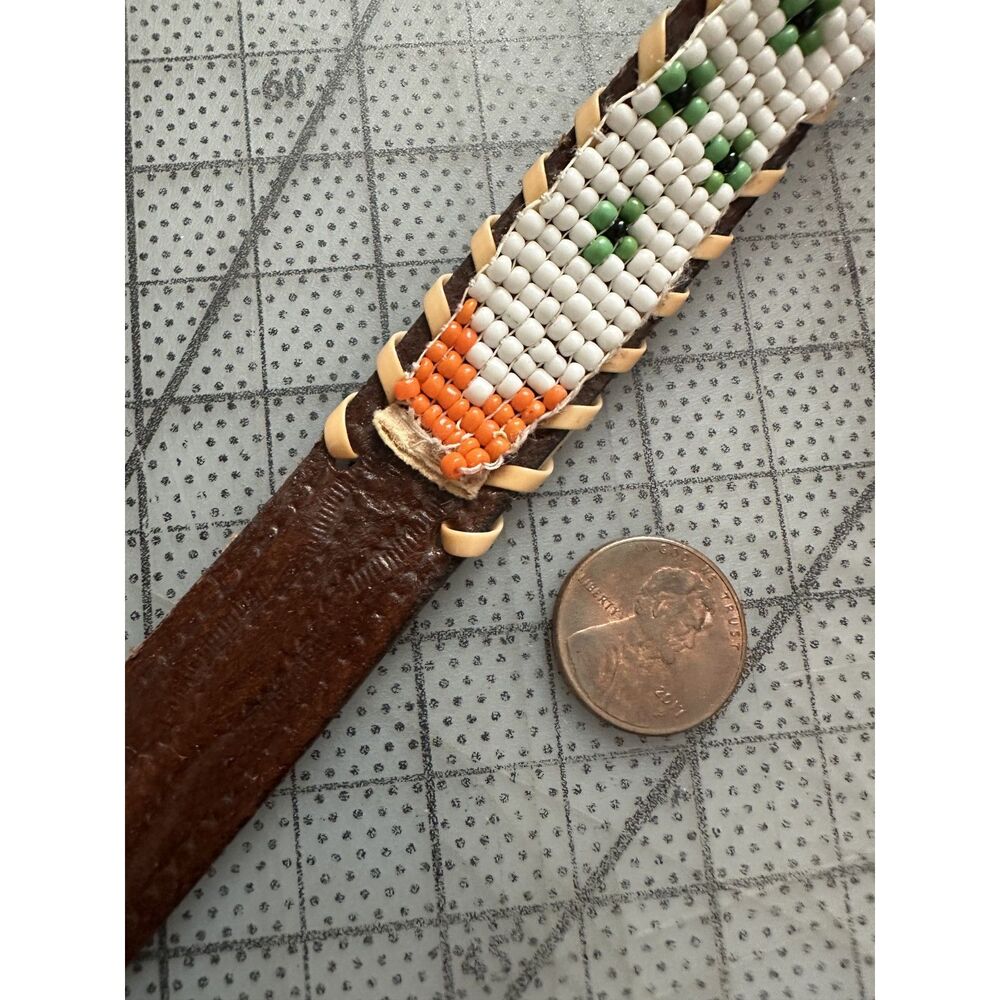Vintage Beaded Western Belt Seed Bead Geometric Thunderbird Southwestern Boho - Picture 15 of 15